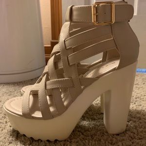 Nude Open Toe Chunky Heels